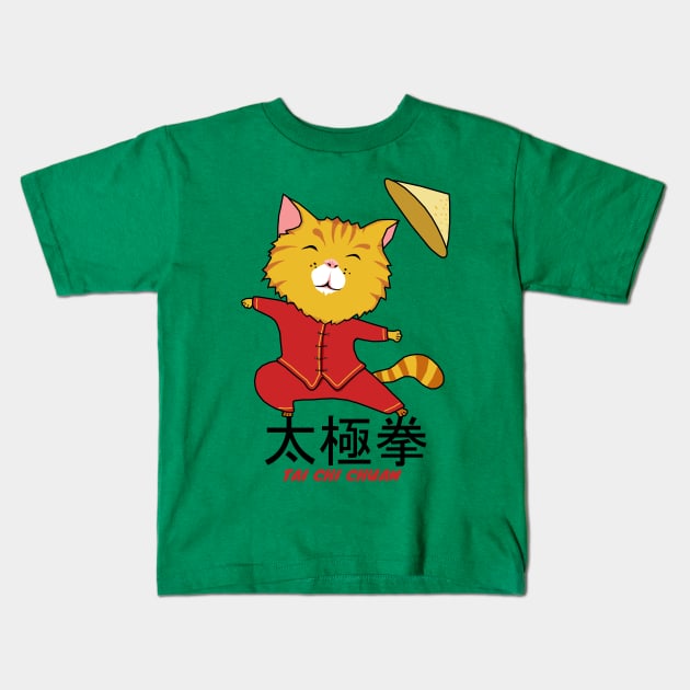 Tai Chi Chuan Cat Kids T-Shirt by KewaleeTee